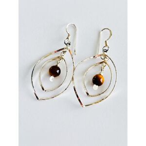 Tiger’s Eye & Pearl Drop Earrings Sterling Silver